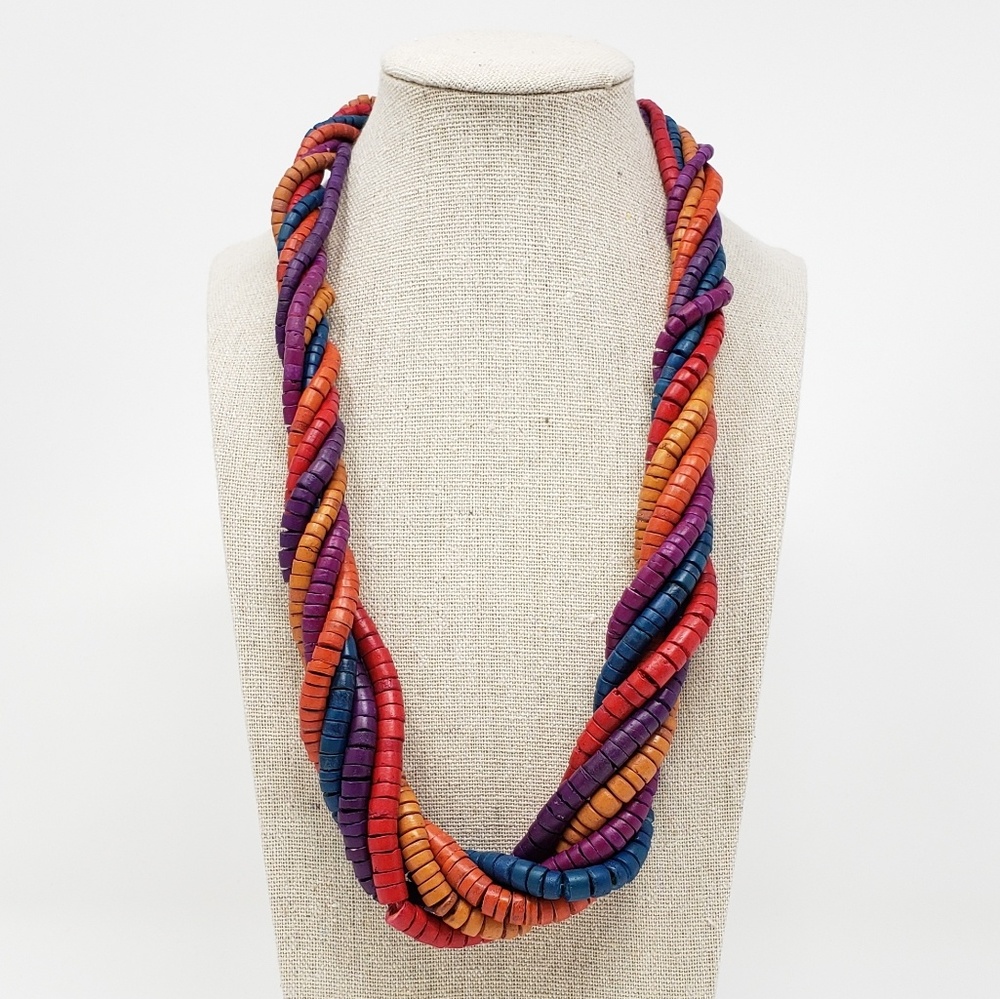 Vintage Twisted Wood Bead Necklace